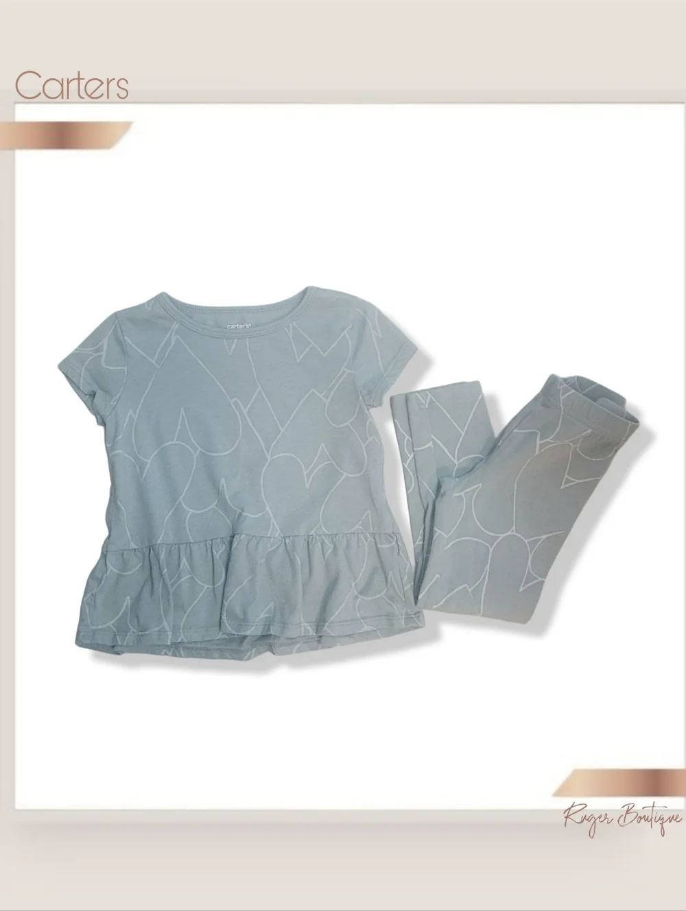 🌿Carter's Sage Green and White Heart Print 2-Piece Outfit Size 4T